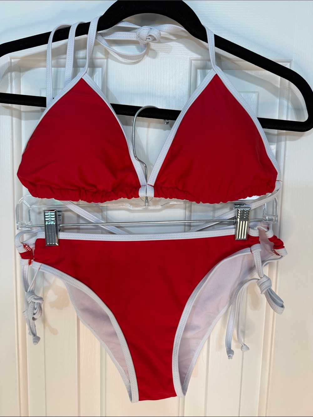 Red and White Triangle String Bikini